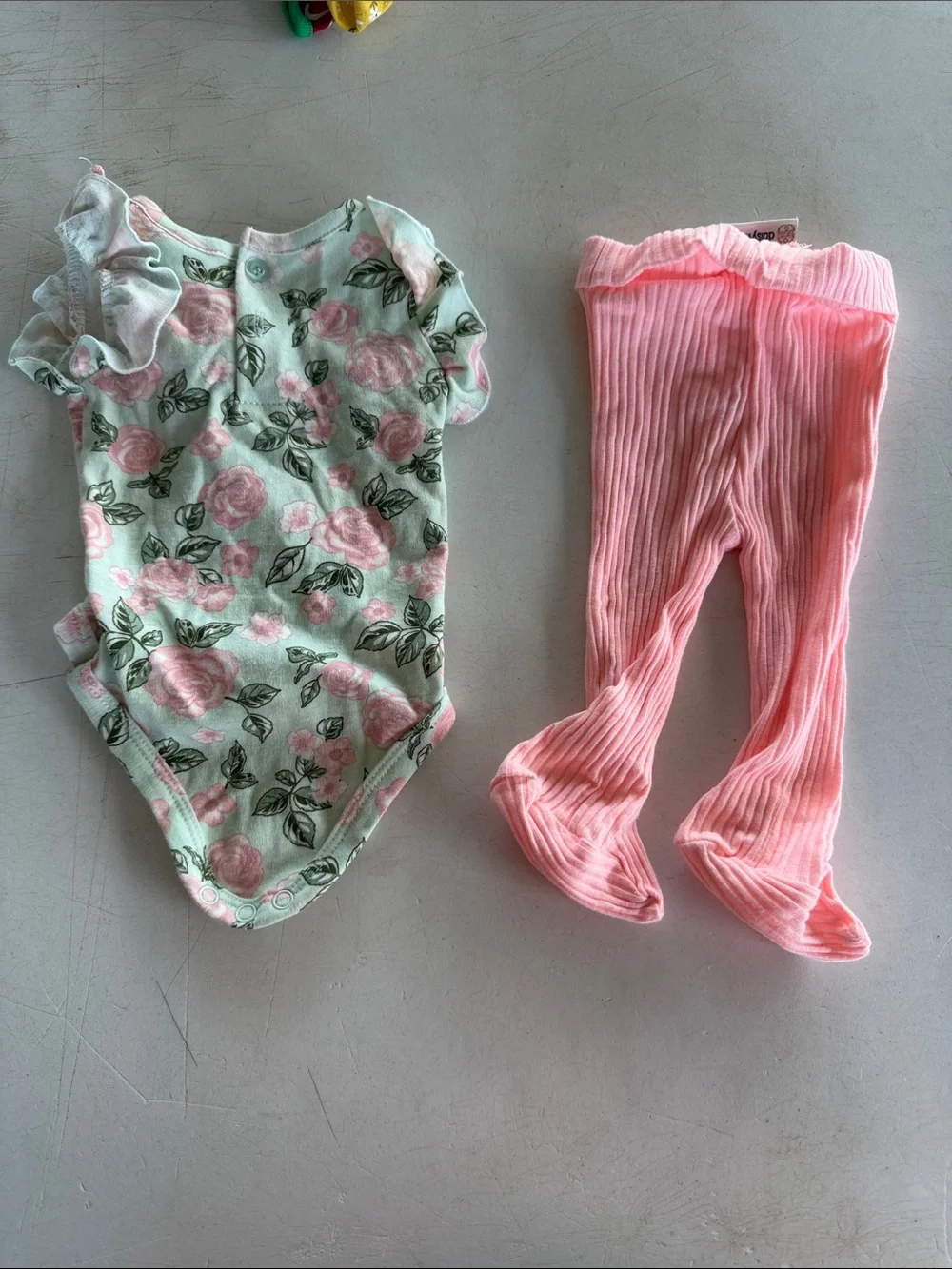 Daisy Fuentes Floral Ruffle Baby One-Piece with Ribbed Footed Pants and Headband